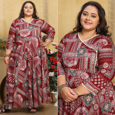 Maroon Floral Printed Long Kurti