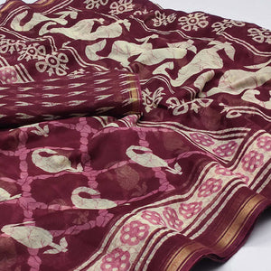 Maroon Printed Cotton Blend Saree