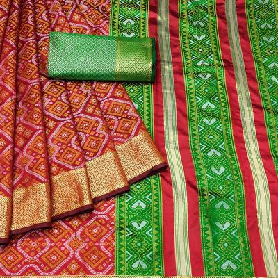 Maroon Bandhani Woven Banarasi Silk Saree