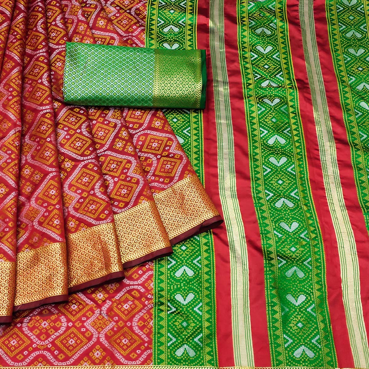 Maroon Bandhani Woven Banarasi Silk Saree