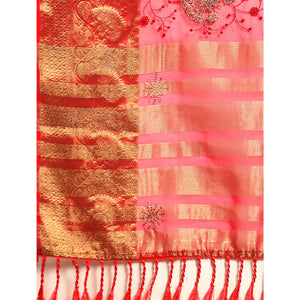 Maroon Floral Embroidered Organza Saree