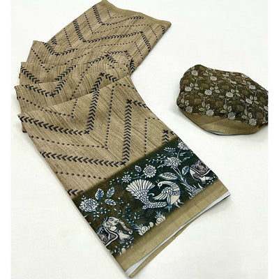 Chikoo Digital Printed Georgette Saree