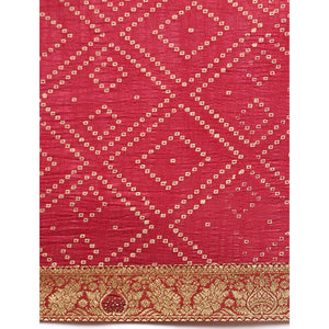 Maroon Foil Printed With Swarovski Vichitra Silk Saree