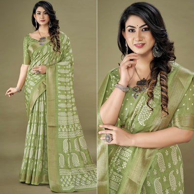 green-floral-printed-dola-silk-saree-1