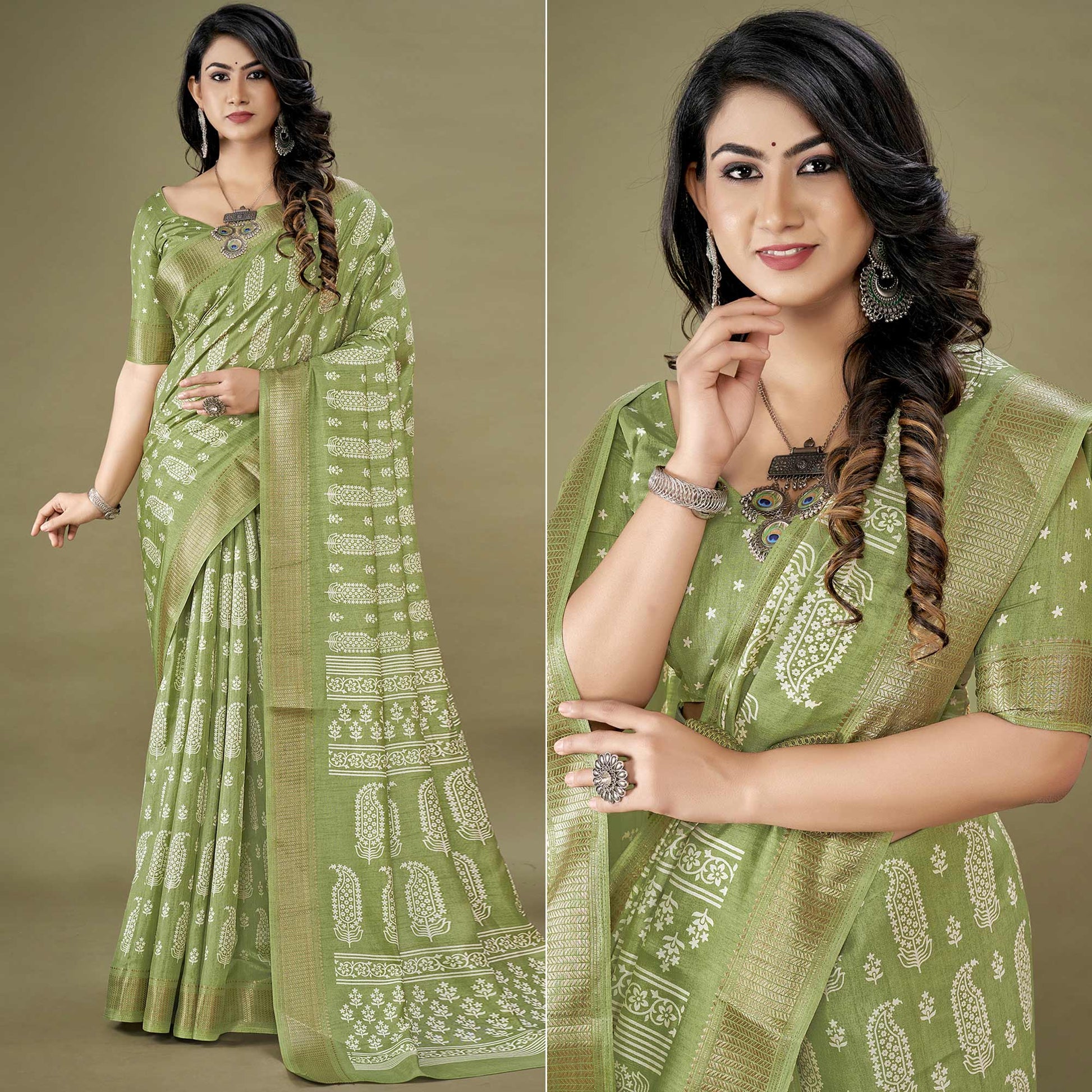 green-floral-printed-dola-silk-saree-1