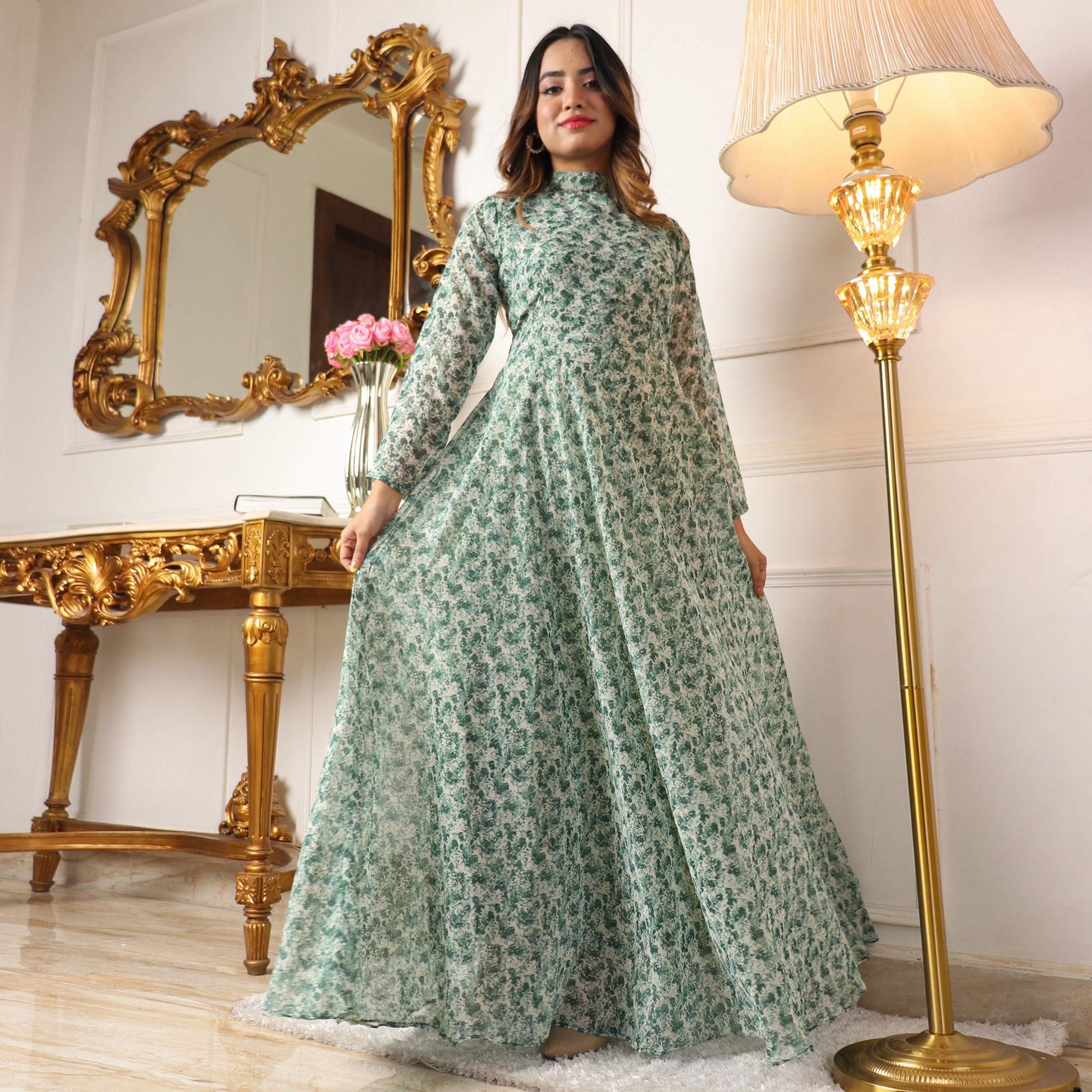 green-printed-georgette-gown