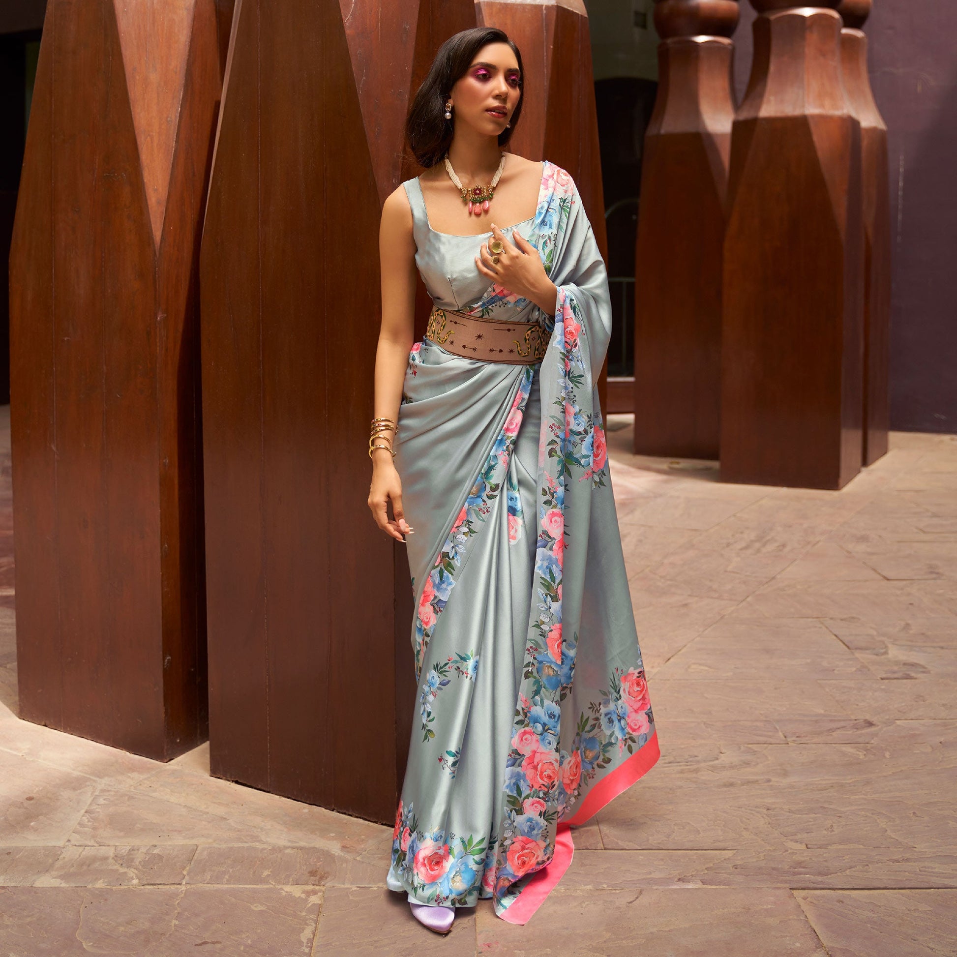 grey-floral-digital-printed-satin-saree