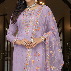 Light Purple Floral Embroidered Georgette Salwar Suit