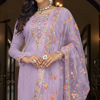 Light Purple Floral Embroidered Georgette Salwar Suit