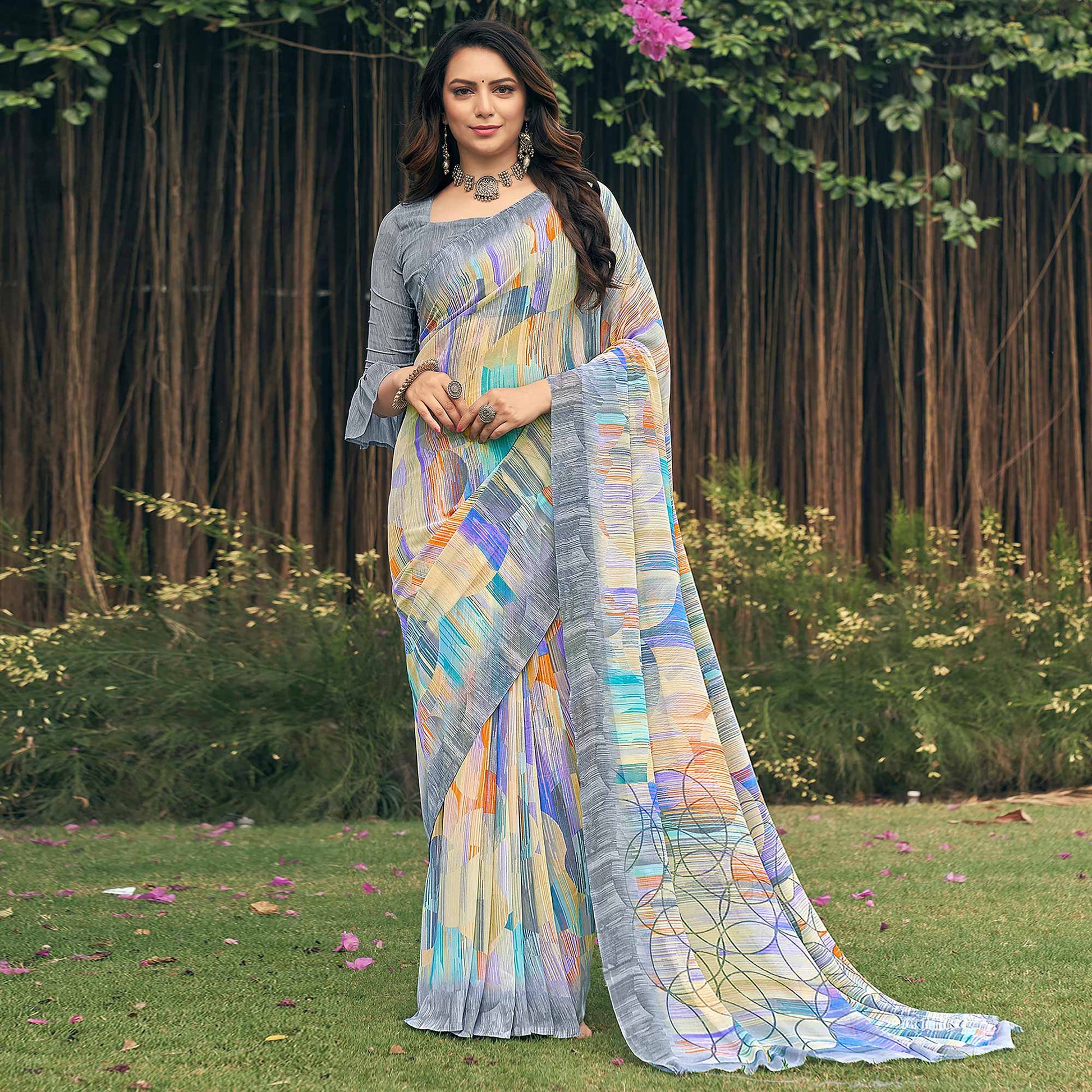grey-geometric-printed-georgette-saree