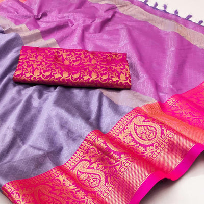 Lavender Woven Cotton Silk Saree With Tassels