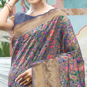 Grey Woven Art Silk Saree