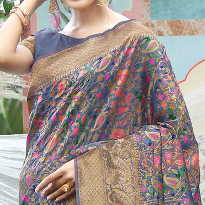 Grey Woven Art Silk Saree
