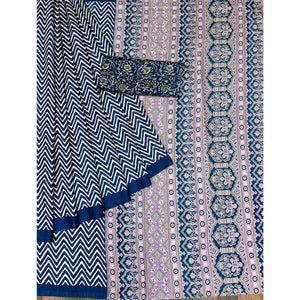 Blue Striped Printed Art Silk Saree