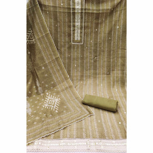 Mehendi Green Digital Printed With Embroidered Chanderi Dress Material