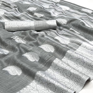 Grey Woven Linen Saree