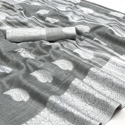 Grey Woven Linen Saree