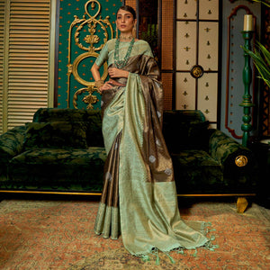 Brown Woven Art Silk Saree With Tassels