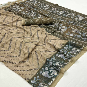 Chikoo Digital Printed Georgette Saree