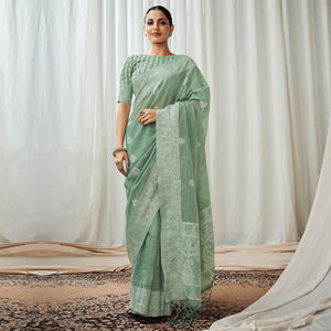 green-woven-linen-saree-2