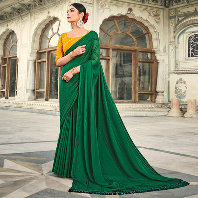 green-printed-georgette-saree-with-tassels-1