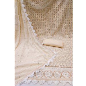 Cream Sequins Embroidered Georgette Dress Material