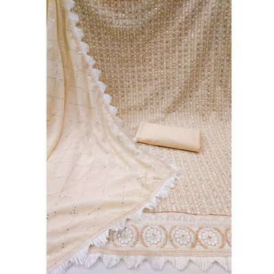 Cream Sequins Embroidered Georgette Dress Material