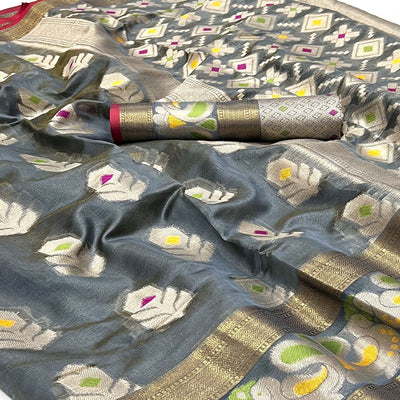 Grey Woven Jacquard Saree