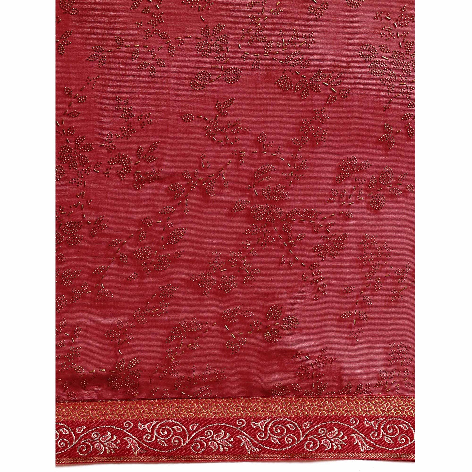 Maroon Floral Foil Printed Shimmer Saree