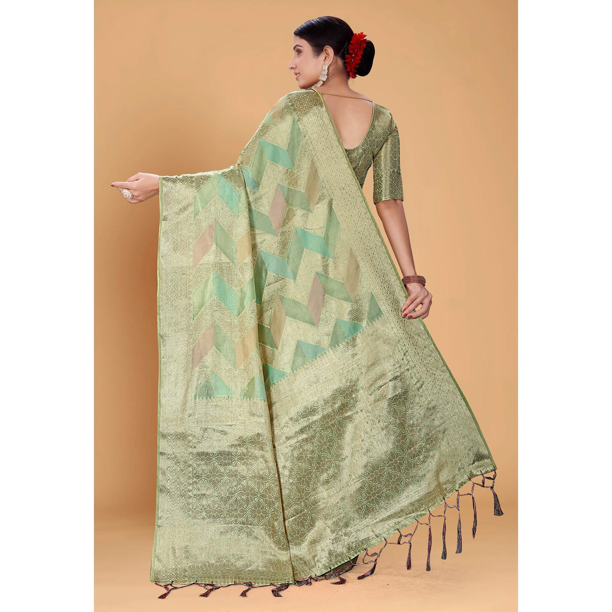green-woven-organza-saree-with-tassels-12