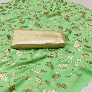 green-floral-foil-printed-georgette-saree