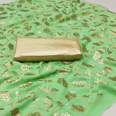 green-floral-foil-printed-georgette-saree