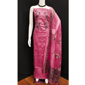 Gajari Pink Floral Sequins Embroidered Art Silk Dress Material