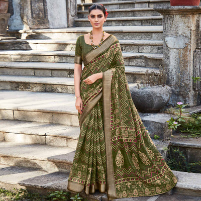 9-green-printed-with-woven-border-cotton-saree