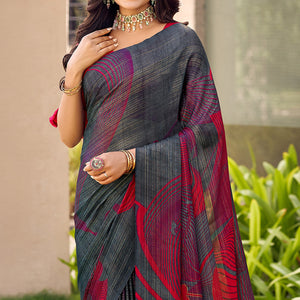 Grey Printed Chiffon Saree