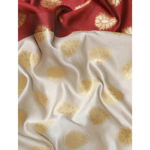 Grey-Maroon Woven Banarasi Silk Half & Half Saree