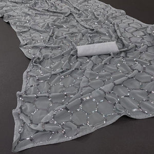 Grey Sequins Embroidered Georgette Saree