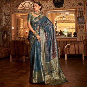 Blue Woven Kanjivaran Silk Saree