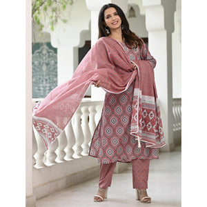 Mauve Printed Pure Cotton Suit
