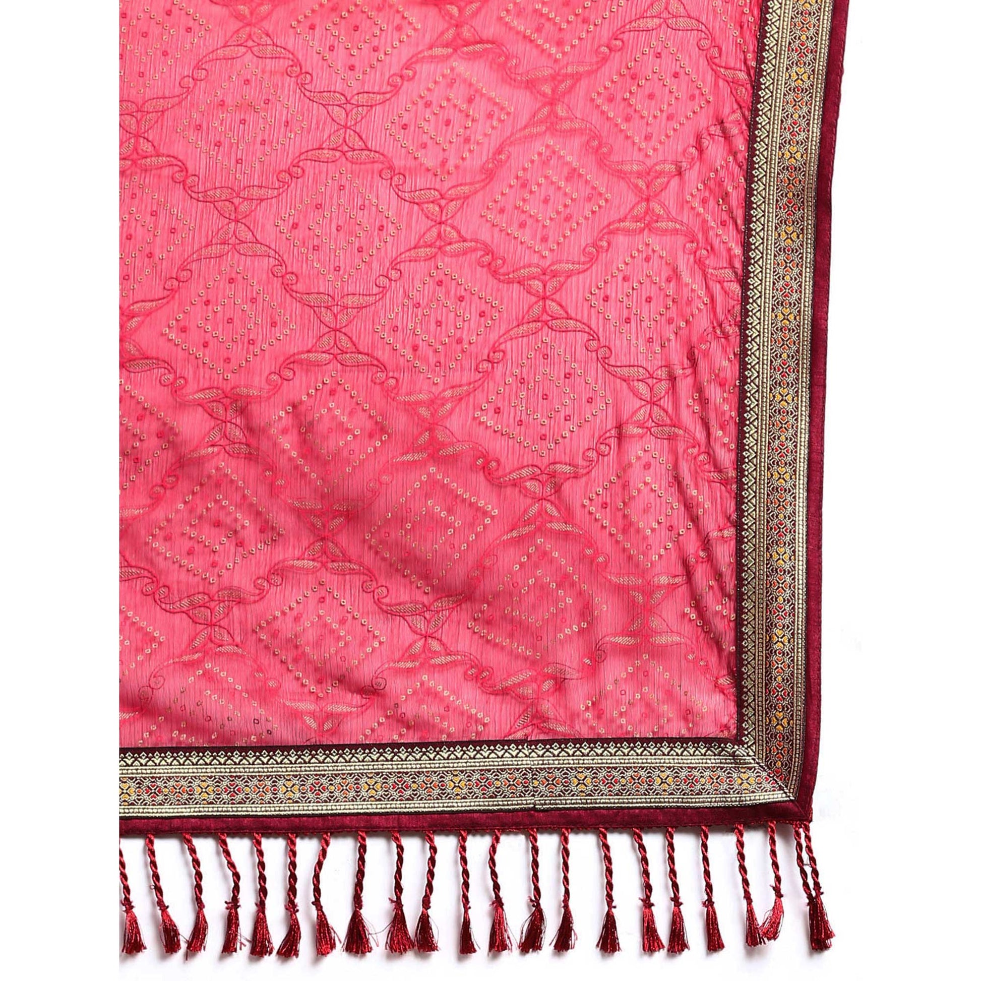 Maroon Foil Printed With Fancy Border Chiffon Saree