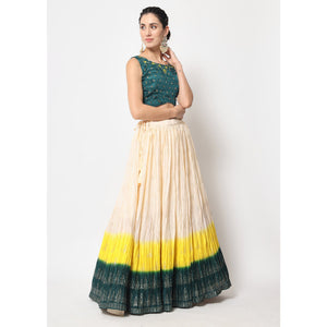 Cream Foil Printed Chiffon Lehenga Choli