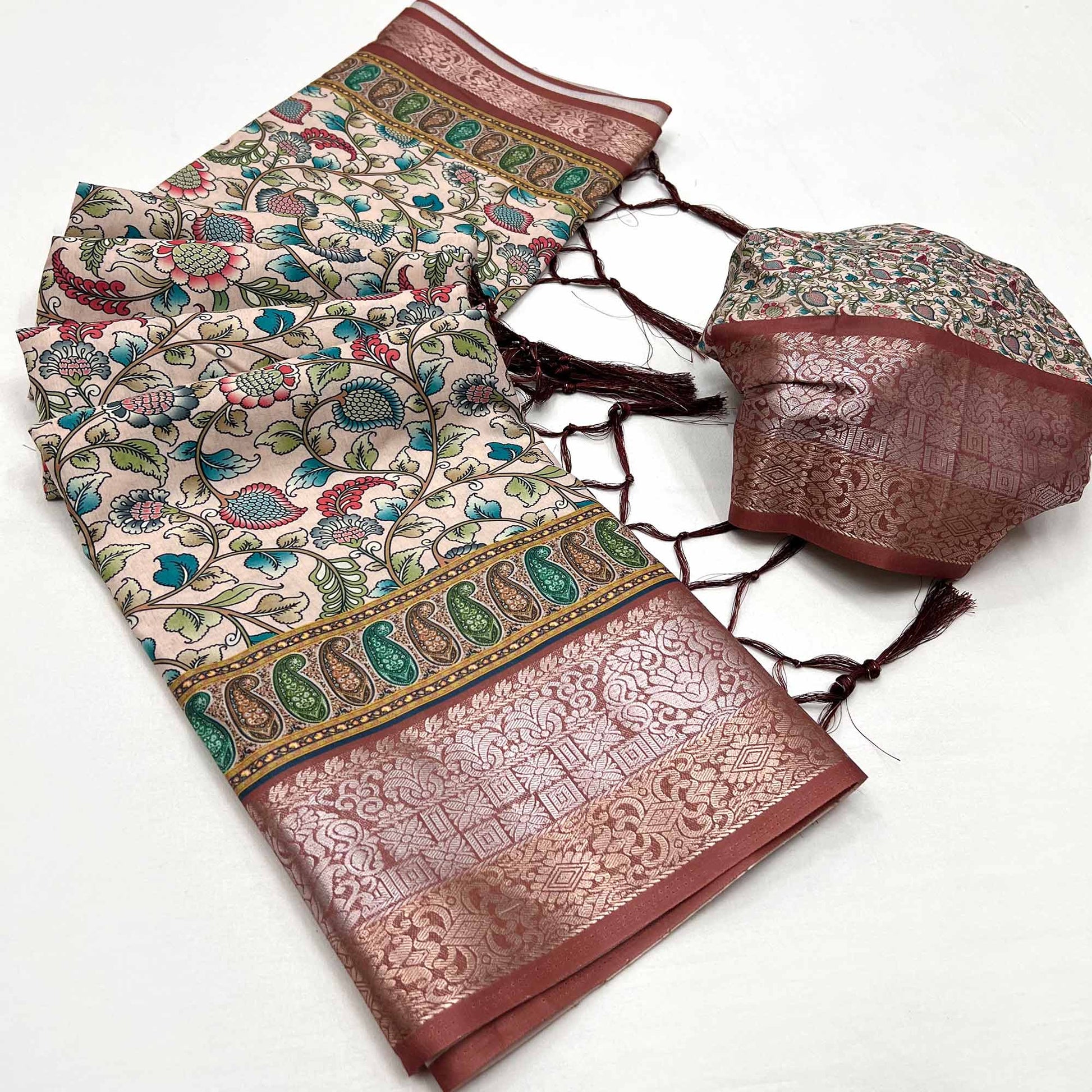 Cream Floral Digital Printed Pure Cotton Saree