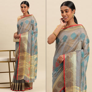 Grey Woven Organza Saree