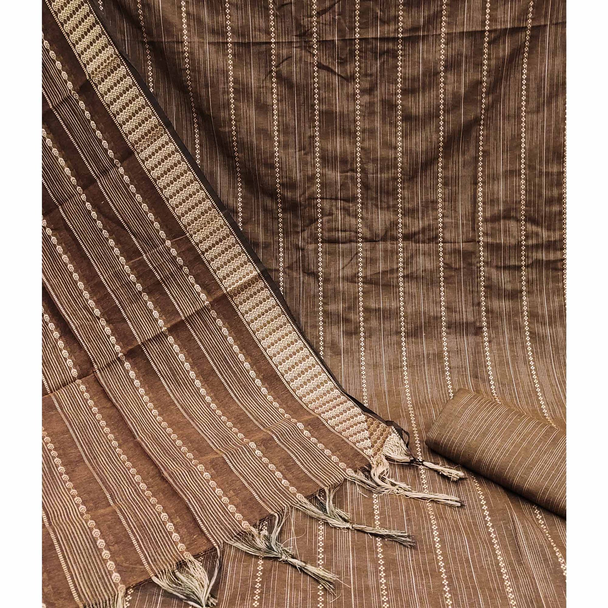 Coffee Brown Woven Cotton Blend Dress Material