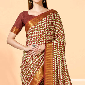 Maroon Printed Dola Silk Saree With Tassels