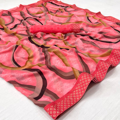 Gajari Pink Printed Georgette Saree