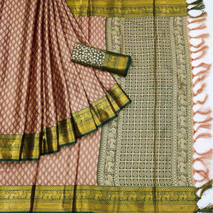 Brown Woven Cotton Silk Saree With Tassels