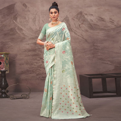 hgreen-floral-woven-cotton-silk-saree