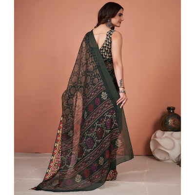 green-floral-printed-cotton-saree-with-tassels