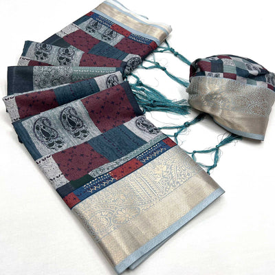 Multicolor Floral Digital Printed Pure Cotton Saree